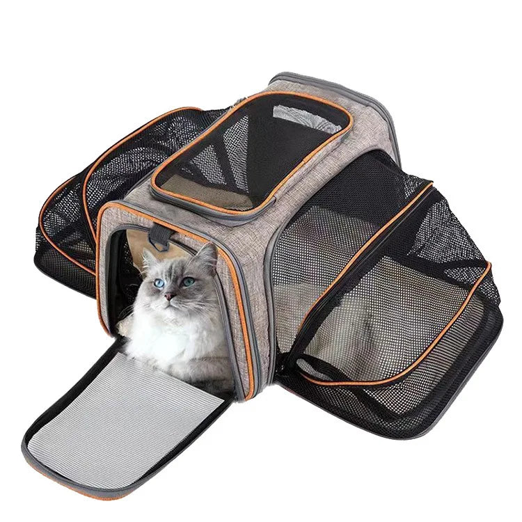 Foldable Expandable Pet Carrier Bag – Breathable Mesh Travel Bag for Small Dogs & Cats